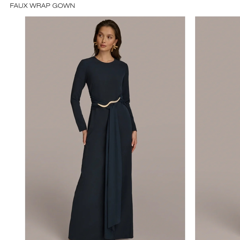 Donna Karan Elegant Navy Long Sleeve Dress
